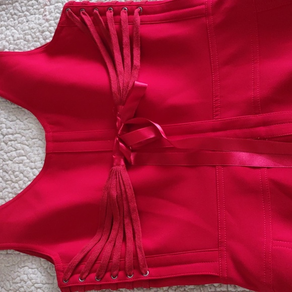 Moschino Size 4 Sleeveless Lace Up Front Zip Red Dress - Picture 12 of 13